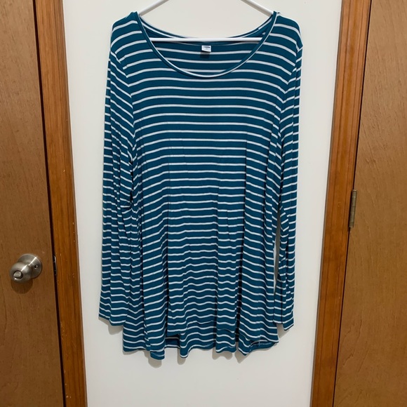 Old Navy Tops - Old Navy Jade/White Striped Tunic Tee XLTall
